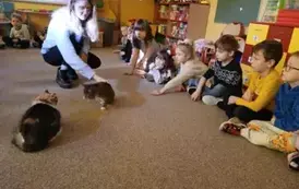 dzieci bawią się z kotem