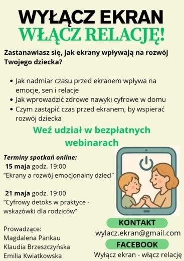 Plakat webinarów dla rodziców