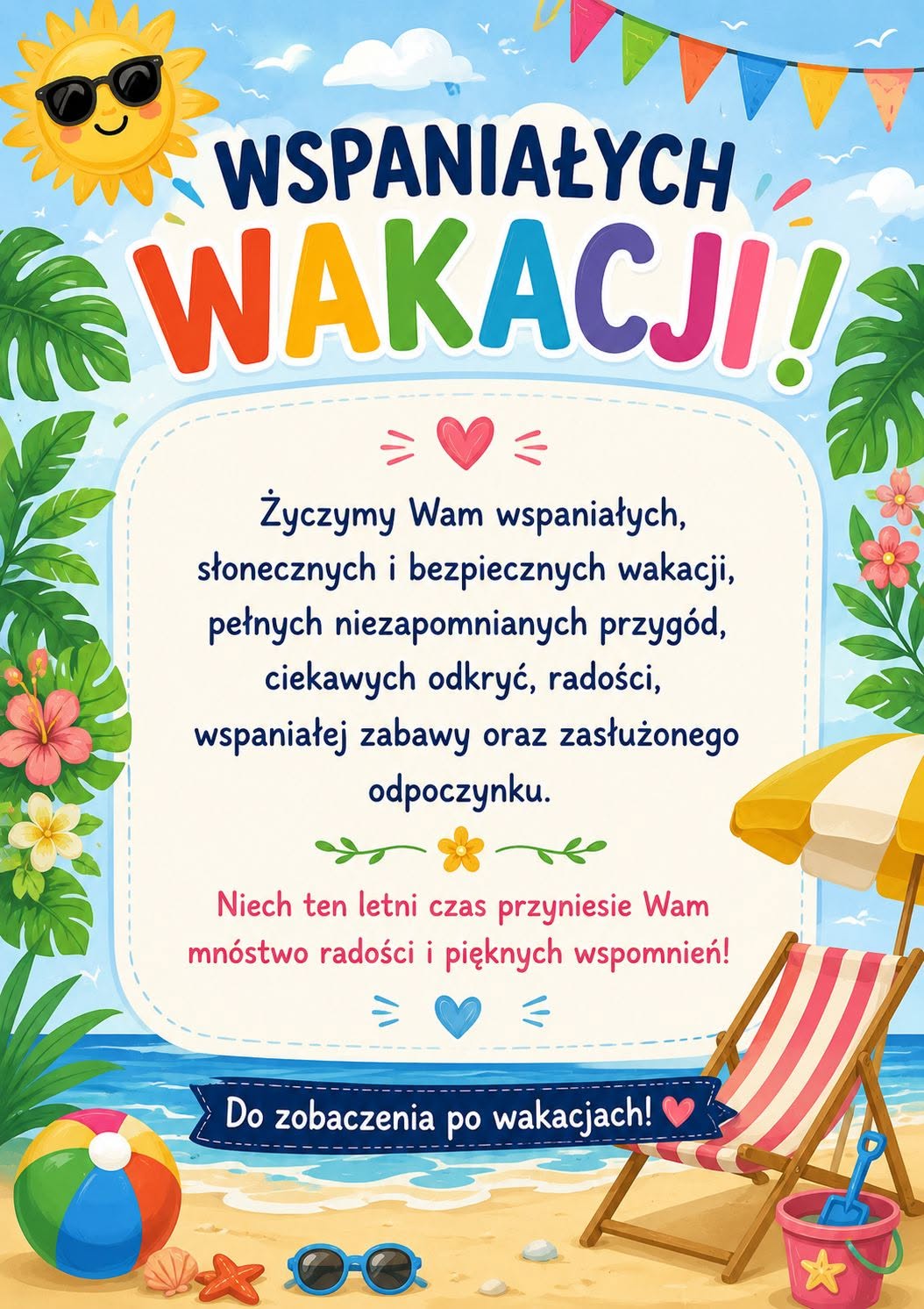Życzenia udanych, wspaniałych wakacji dla dzieci i&nbsp;rodzic&oacute;w