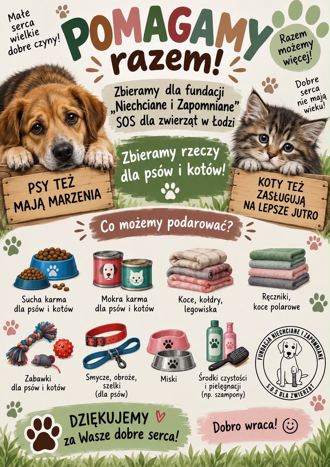 Plakat zbi&oacute;rki dar&oacute;w dla zwierząt